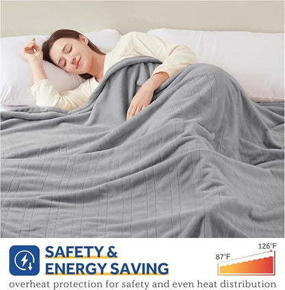 Sealy Electric Blanket King, Flannel Heated Blanket King Size with 10 Heating Levels & 1-12 Hours Auto Shut Off, Machine Washable, Light Grey, 100 x 90 Inch