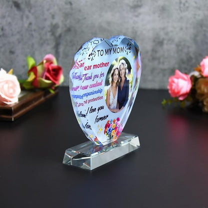 FANF&YKPY Personalized mother's gift customized heart-shaped crystal photo frame Christmas, Thanksgiving, Mother's Day, birthday gift for mom, mother, wife, women, ladies, grandmother