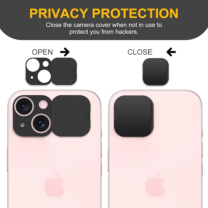 3 Pack Privacy Cover Compatible for iPhone 15/iPhone 15 Plus with 2 Front Camera Privacy Cover, Anti-Spy Camera Cover, Easy-Adhesive Design, Safeguard on iPhone 15/15 Plus.Black