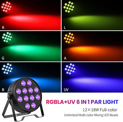 Betopper LED Stage Lights,12X18W DJ Par Light,RGB+Lime+Amber+UV 6-in-1 Wash/Strobe Effect Stage Lighting, DMX512/Sound Activated Uplighting Light for DJ,Parties,Concerts,Bars,1 Pack