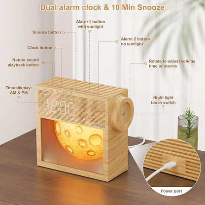Sunrise Alarm Clock, Sound Machine & Gentle Wake-Up Light, Dual Alarms 20 Natural White Noise Machine for Heavy Sleepers Adults, Snooze, Timer, Dimmable Bedroom Bedside Moon Lamp, Better Sleep Gifts