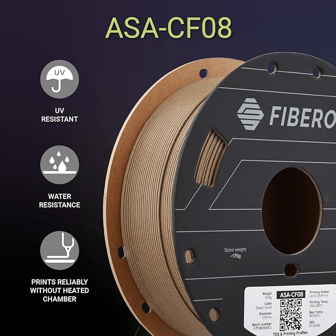Polymaker Fiberon ASA-CF08 Desert Sand Carbon Fiber 3D Printing Filament 1.75mm 0.5KG, UV & Weather Resistant, High Rigidity, Heat Resistant, Easy to Print, Functional Parts & Prototypes
