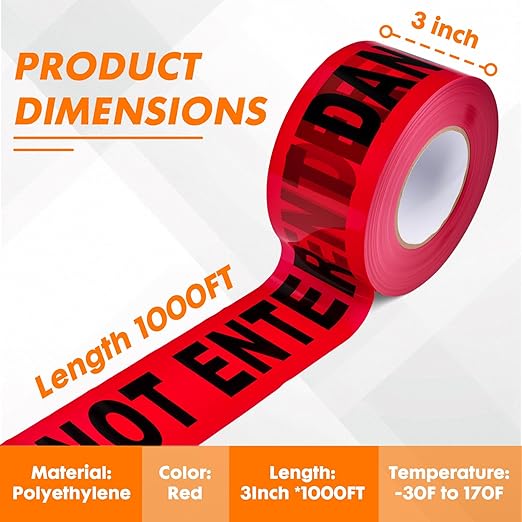 Danger DO NOT Enter Tape – 3 Inch x 1000 Feet | Bright Safety & Hazard Tape with Bold Black Text for Construction, Events, and Dangerous Areas (Danger DO NOT Enter, 1 Pack)
