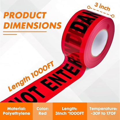 Danger DO NOT Enter Tape – 3 Inch x 1000 Feet | Bright Safety & Hazard Tape with Bold Black Text for Construction, Events, and Dangerous Areas (Danger DO NOT Enter, 1 Pack)