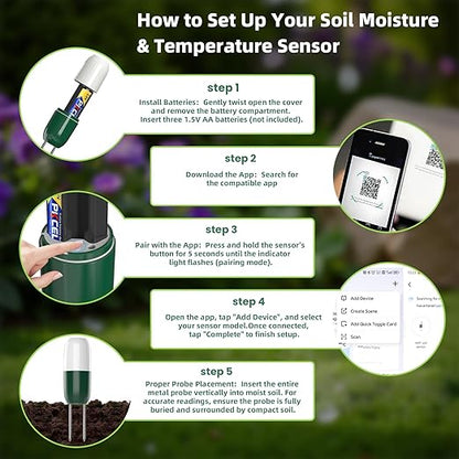 Moisture Meter Plants, Soil Meter, Wireless WiFi Soil Moisture Sensor, 2-in-1 Soil Moisture Meter, WiFi, Garden, Lawn, Potted Plants Care