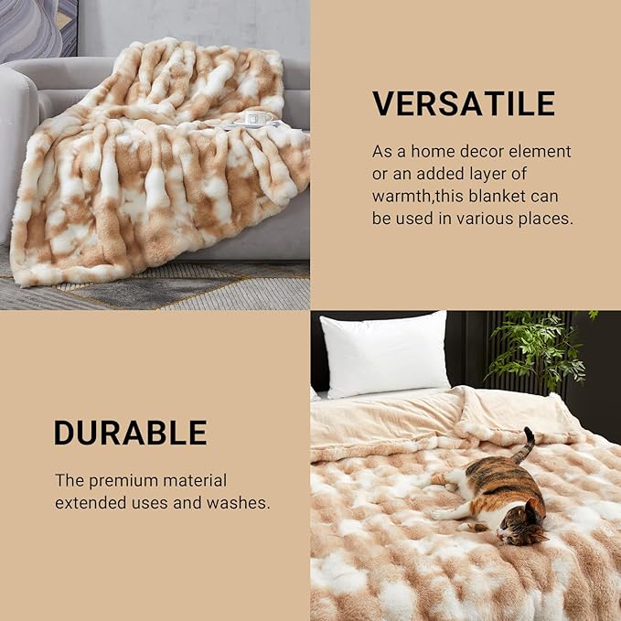 SAPHREAS Faux Fur Throw Blanket for Couch, Fluffy Fuzzy Bubble Blanket for Sofa Bed Living Room, Decor Soft Cozy Gifts for Women Men, 50x60” Tie Dye Khaki