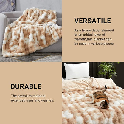 SAPHREAS Faux Fur Throw Blanket for Couch, Fluffy Fuzzy Bubble Blanket for Sofa Bed Living Room, Decor Soft Cozy Gifts for Women Men, 50x60” Tie Dye Khaki