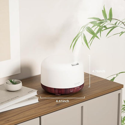 ASAKUKI Essential Oil Diffuser for Home, 500ml Aromatherapy Fragrant Oil Humidifier Vaporizer, 7-Color Light and Auto-Off Safety Switch Reddish-Brown