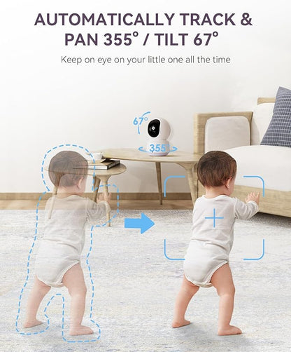 Hybrid Video No WiFi & Smart WiFi Baby Monitor - 5" 1080P Split Screen & 2K Camera App Control, Motion Alerts, Sound Detection, HD Night Vision, 5050mAh Battery,Triple Security, 1600ft Range