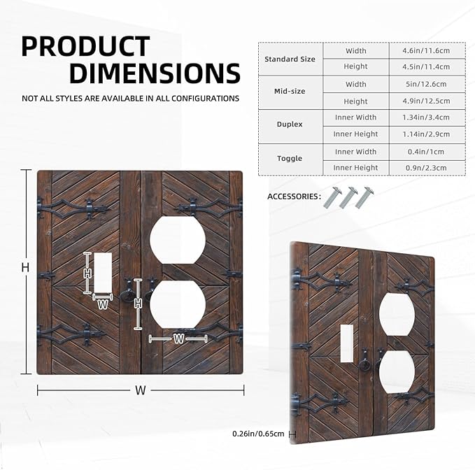 Decorative Outlet Covers Vintage Brown Wood Barn Door 2 Gang Wall Plate Single Toggle Duplex Light Switch Cover Switch Plate Covers for Farmhouse Bedroom Home Decor