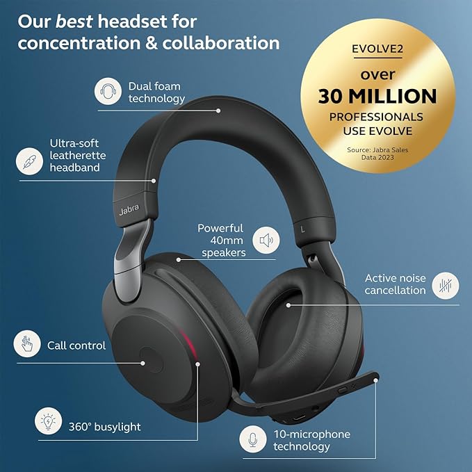 Jabra EVOLVE2 85, LINK380C MS Stereo Stand Black