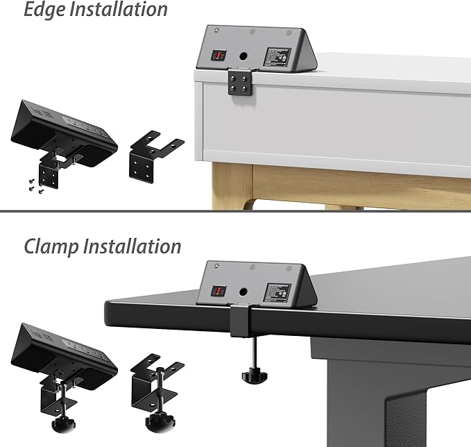 Power Charge Station Edge clamp Mount with USB-C Ports，Tabletop Surge Protector, Desk Clamp Power Sockets with 3 AC Outlets and 4 Fast Charging USB Ports for Home Office Hotel and Dormitory (Black)