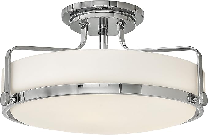 Hinkley Harper 3643CM Large Semi-Flush Ceiling Light - Sleek, Retro Style - Chrome + Etched Opal Glass
