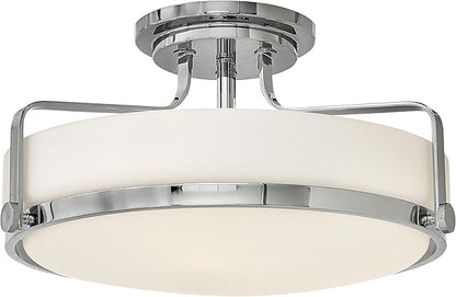 Hinkley Harper 3643CM Large Semi-Flush Ceiling Light - Sleek, Retro Style - Chrome + Etched Opal Glass
