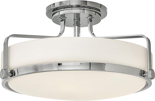 Hinkley Harper 3643CM Large Semi-Flush Ceiling Light - Sleek, Retro Style - Chrome + Etched Opal Glass