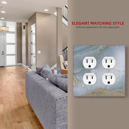 Outlet Covers Colored Art Marble Golden Line 2 Gang Double Duplex Decorative Light Switch Covers Electrical Wallplates Socket Faceplate For Bathroom Kitchen Decor