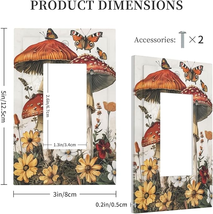 Decorative Outlet Covers Mushroom Forest Butterfly Wild Flower 1 Gang Single Rocker Light Switch Cover Plate Wall Plates Gfci Faceplate For Bed Room Living Room Decor