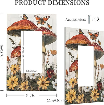Decorative Outlet Covers Mushroom Forest Butterfly Wild Flower 1 Gang Single Rocker Light Switch Cover Plate Wall Plates Gfci Faceplate For Bed Room Living Room Decor