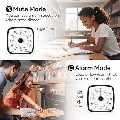 Yunbaoit Visual Timer with Night Light, 60-Minute Countdown Timer for Kids and Adults, Silent Classroom Timer, Time Management Tool for Home, School, or Work (Dark Black)