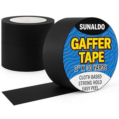 Gaffers Tape Heavy Duty, Easy to Rip, Residue-Free Professional Grade Floor Tape for Electrical Cords, Matte Finish Non Reflective, Weather Resistant (3, Black, 2" x 30 Yards)