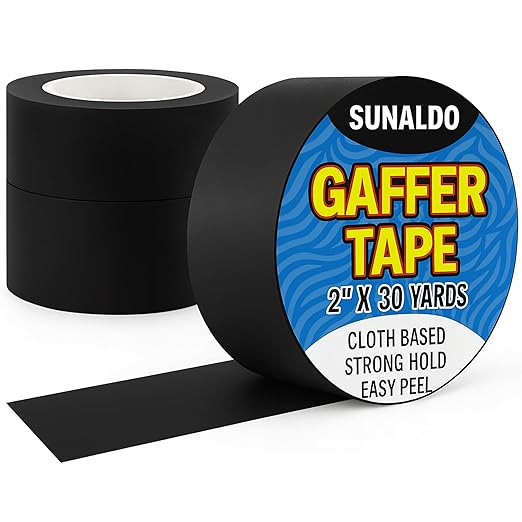 Gaffers Tape Heavy Duty, Easy to Rip, Residue-Free Professional Grade Floor Tape for Electrical Cords, Matte Finish Non Reflective, Weather Resistant (3, Black, 2" x 30 Yards)