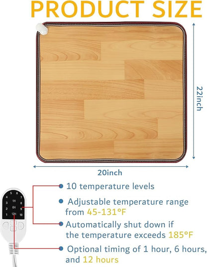 PVC 110V Heated Floor Mat Heater for Foot Warmer Under Desk 22 x 20 Inch Electric Heating Pad Energy Saving Carpet Pad Indoor Floor Heated Rug for Home Office Bathroom House Brown
