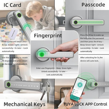 Fingerprint Door Lock Smart Door Lock with Keypad Keyless Entry Door Lock with Handle for Home Hotel Office Apartment Bedroom with Alexa (Silver app Unlock) Ekwansetion