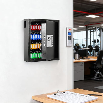 KYODOLED Electronic 60-Key Cabinet Wall-Mounted Digital Key Safe, Key Lock Box, Large Security Key Box for Keys Holder, Heavy-Duty Combination Lock Storage Box, 14.3'' X 12'' X3.94'' (Black, 60 Keys)