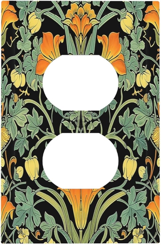 Outlet Covers William Morris Vintage Floral Green Yellow 1 Gang Duplex Wall Plate Decorative Switch Plates Electrical Receptacle Faceplate Light Switch Cover for Bedroom Home Decor