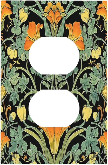 Outlet Covers William Morris Vintage Floral Green Yellow 1 Gang Duplex Wall Plate Decorative Switch Plates Electrical Receptacle Faceplate Light Switch Cover for Bedroom Home Decor