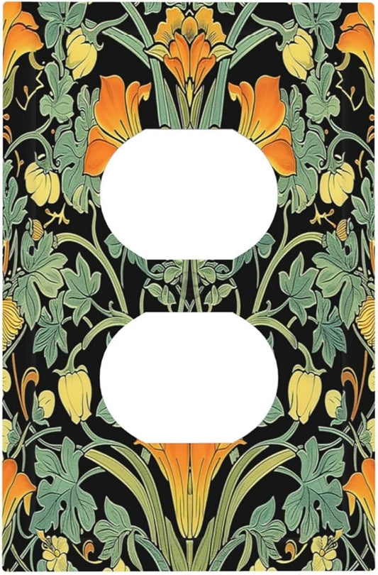Outlet Covers William Morris Vintage Floral Green Yellow 1 Gang Duplex Wall Plate Decorative Switch Plates Electrical Receptacle Faceplate Light Switch Cover for Bedroom Home Decor