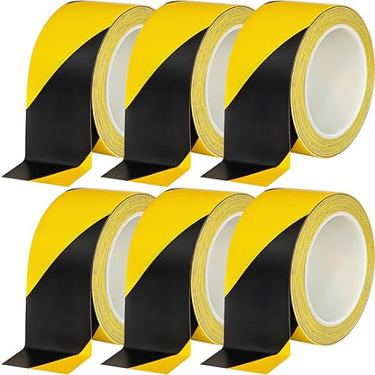 Beieverluck 6 Rolls Black & Yellow Caution Tape Roll 2'' x 108 FT Warning Safety Tape Floor Marking Tape Hazard Tape for Warehouse, Gym, Walls, Pipes and Equipment