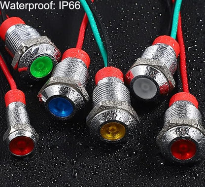 5pcs LED Metal Indicator Light 10mm Waterproof Signal Lamp Pilot Dash Directional with Wire AC/DC 12-24V(Yellow)