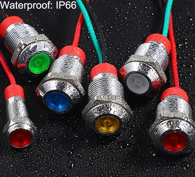 5pcs 10mm LED Metal Indicator Light AC/DC 12-24V Waterproof Signal Lamp Pilot Dash Directional with Wire(Red)