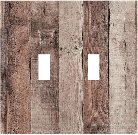 Decorative Switch Plates Retro Wood Brown Farmhouse Barn Wooden 2 Gang Double Toggle Outlet Light Switch Cover Wall Plate Electrical Faceplate for Farmhouse Cabin Decor