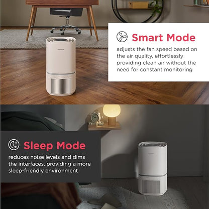 Frigidaire PureA300 HEPA Air Purifier for Small Bedrooms, Covers up to 850 Sq. Ft., 3-Stage Filtration, Energy Star Certification, Air Quality Monitoring, Smart Mode, Ultra Quiet, White