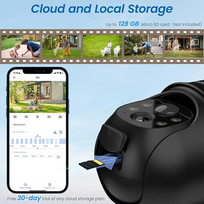 Cinnado 2K Cameras for Home Security-2.4G WiFi Outdoor Camera Wireless Solar/Battery Powered, 360° Viewing, Human Detection, Color Night Vision, Cloud/SD Storage B6 (B6-Black-1pack-2.4G)
