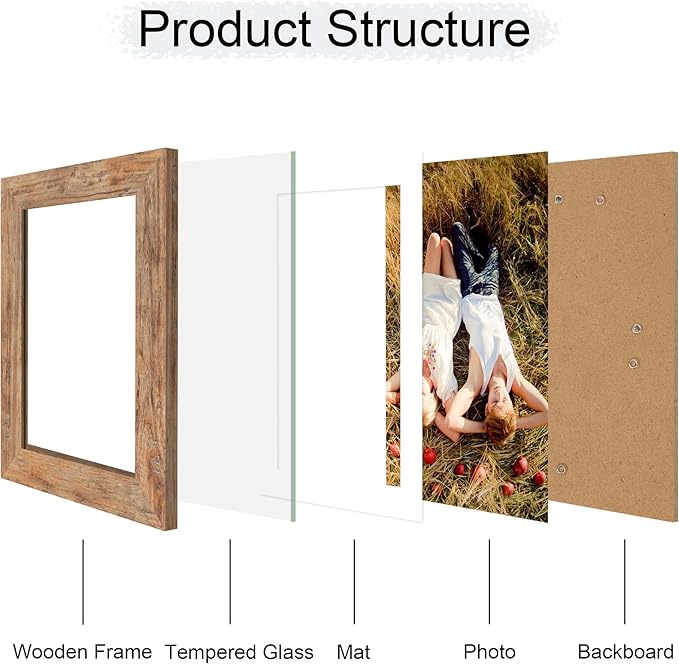 iRahmen 5x7 Picture Frame with HD Tempered Glass, Display Pictures 4x6 with Mat or 5 x 7 Without Mat, Wood Photo Frame for Tabletop and Wall (Rustic Brown, 1 Pack)