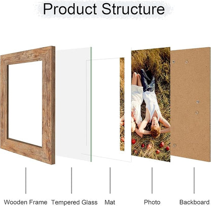 iRahmen 5x7 Picture Frame with HD Tempered Glass, Display Pictures 4x6 with Mat or 5 x 7 Without Mat, Wood Photo Frame for Tabletop and Wall (Rustic Brown, 1 Pack)