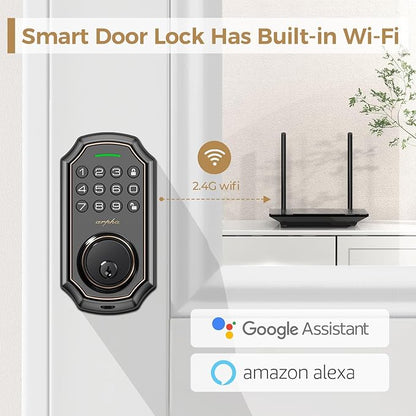 Arpha Keyless Entry Door Lock, WiFi Smart Keypad Front Door Deadbolt, Supports Amazon Alexa Voice Control, Google Assistant, Online App Control, Anti-Peeping Password, One-Time Code, Auto Lock