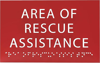 6" X4" Area of Rescue Assistance Sign- Tactile Graphics Grade 2 Braille Text ADA Compliant Sign |ADA Compliant Plastic Signs for Schools, Offices, Businesses, Apartments & Restaurants