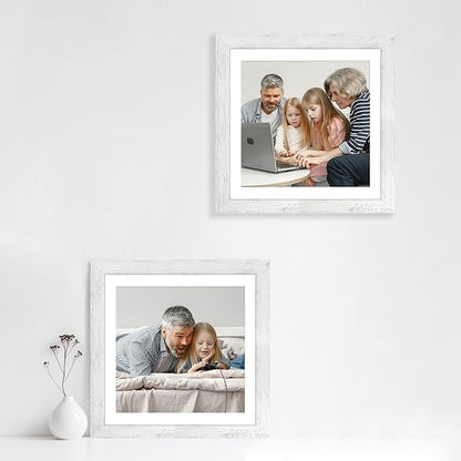 iRahmen 12x12 Picture Frame Set of 4 with Tempered Glass, Display 10x10 Picture with Mat or 12 x 12 Without Mat, Mixed Color Wood Photo Frames for Tabletop Display and Wall Mounting