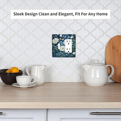 White Flowers Green Leaves Light Switch Covers 2 Gang Single Toggle Rocker Combination Wall Plate Cover Electrical Faceplate Decorative Switchplate for Farmhouse Living Decor