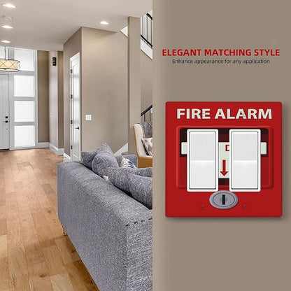 Decorative Outlet Covers Artistic Red Fire Alarm Motifs 2 Gang Wall Plate Double Rocker Two Switch Wall Cover Plate Light Switch Cover Plate Faceplate for Country Bedroom Home Decor