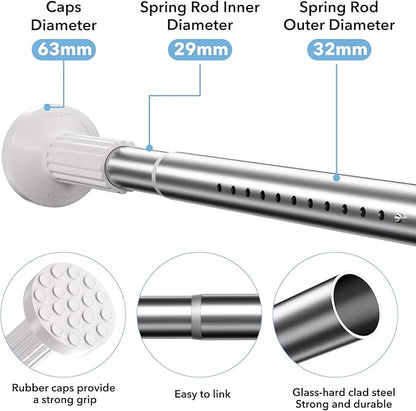 Tension Curtain Rod 51–128 In (4.25–10.67 ft),Extra Long Outdoor Curtain Rod for Window or Bathroom Patio,Easy to Install No Drilling Never Rust,Heavy Duty Adjustable Spring Shower Rod