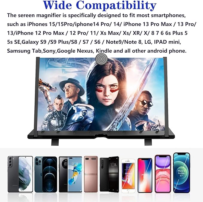 20" Screen Magnifier for Cell Phone,Fanlory 3D HD Magnifying Projector Screen Enlarger for Movies, Videos and Gaming, Foldable Phone Stand with Screen Amplifier,Compatible with All Smartphones