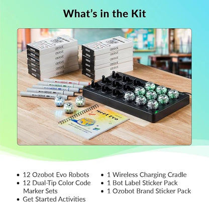Ozobot Evo Classroom Kit (12 Bots): Interactive Coding Robots for Students, STEAM Learning Tools for Schools, Includes Charging Station, Storage Case, Markers, and Comprehensive Coding Curriculum