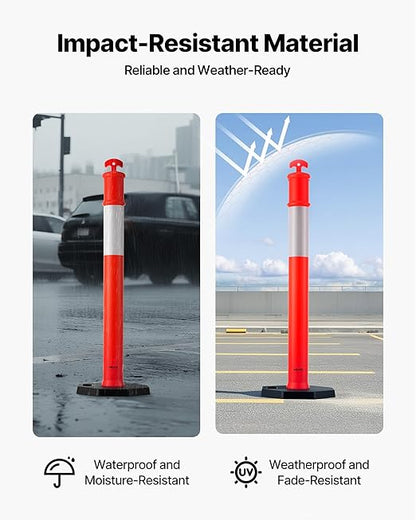 VEVOR 12 Pack Traffic Delineator Posts, 48 inches Traffic Safety Cones with Weighted Base and Reflective Strips, Heavy Duty Delineator Posts for Construction Site, Parking Lot, Crowd Control, Red