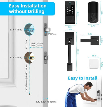 WiFi Front Door Lock Sets with Handle, Fingerprint Keyless Entry and Smart Keypad with Lever Handles, Electronic Screen+WiFi Gateway, APP Control, Auto-Lock, Voice Control