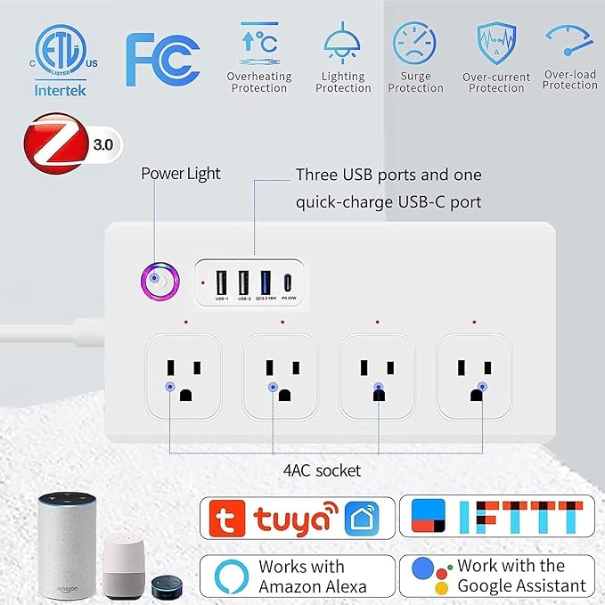 ZigBee Power Strips Surge Protector, USB C Power Strip 20W, Smart Life APP/Timer, 4 Individually Controlled Outlets, Compatible with Alexa Google Home Phillilps HUE, Need ZigBee Gateway Hub